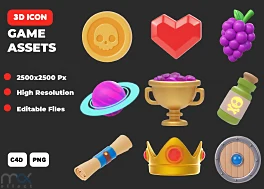 دانلود مجموعه آیکون سه بعدی Game Assets
