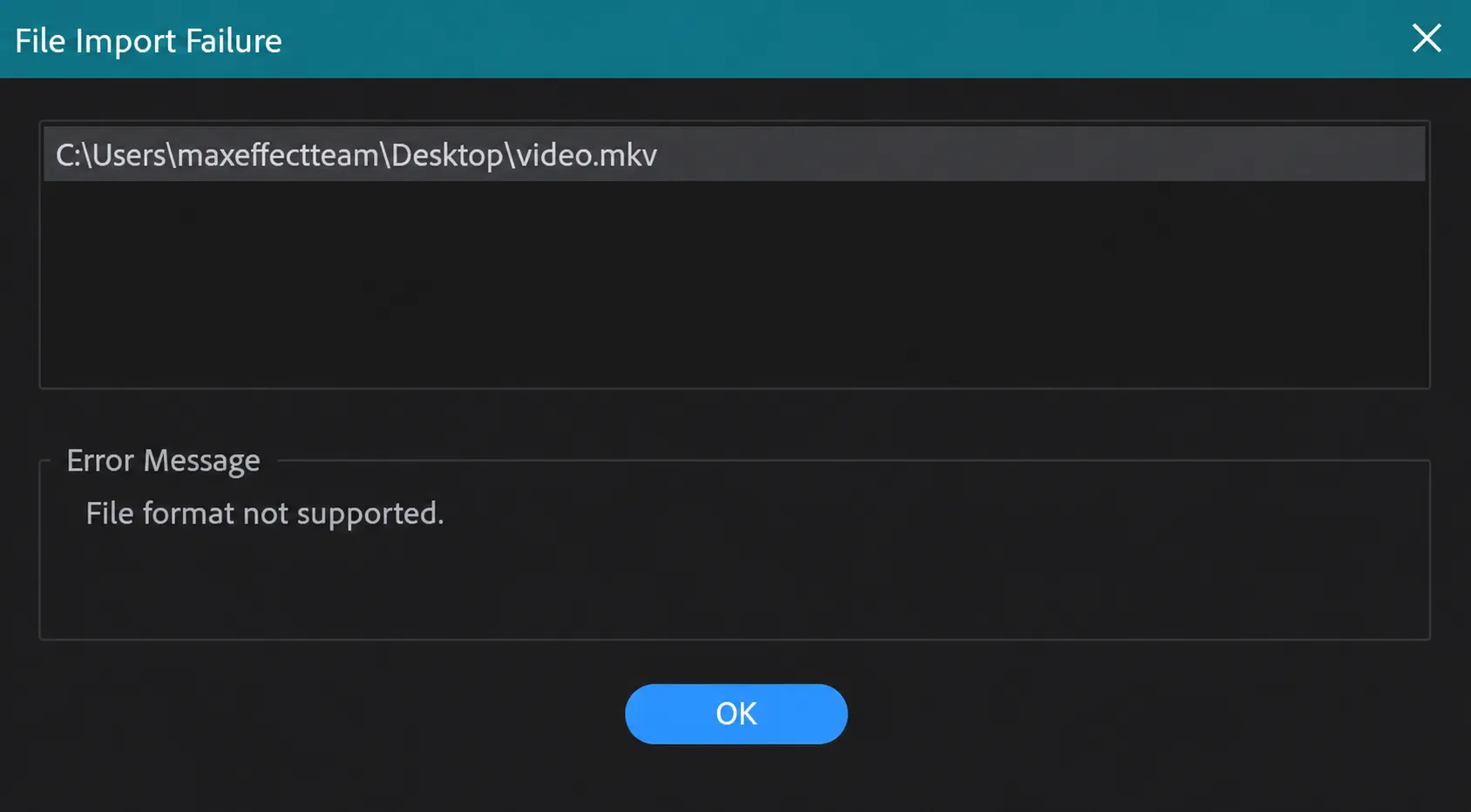 خطای not supported پریمیر هنگام وارد کردن mkv